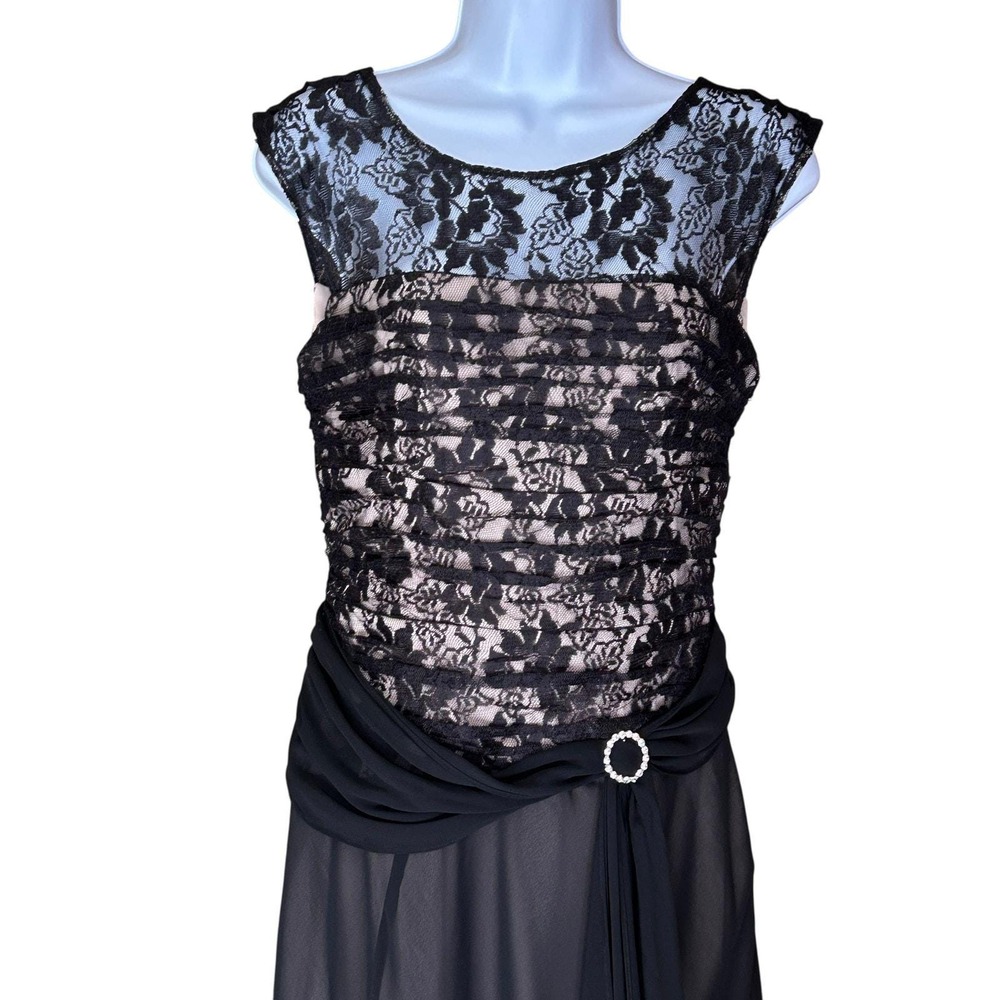 Vintage Y2K Black Lace Chiffon Dress Size 6 Whimsigoth Romantic Evening Gown